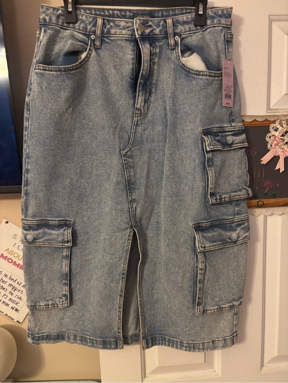 wild fable Light Blue Denim Midi Cargo Skirt